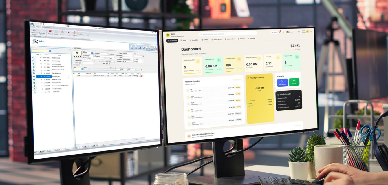 desktop i web aplikacije na dva monitora